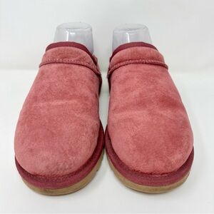 UGG Tasman Pink Berry Leather Suede Slide On Slippers Mules Wool Lining Women 6